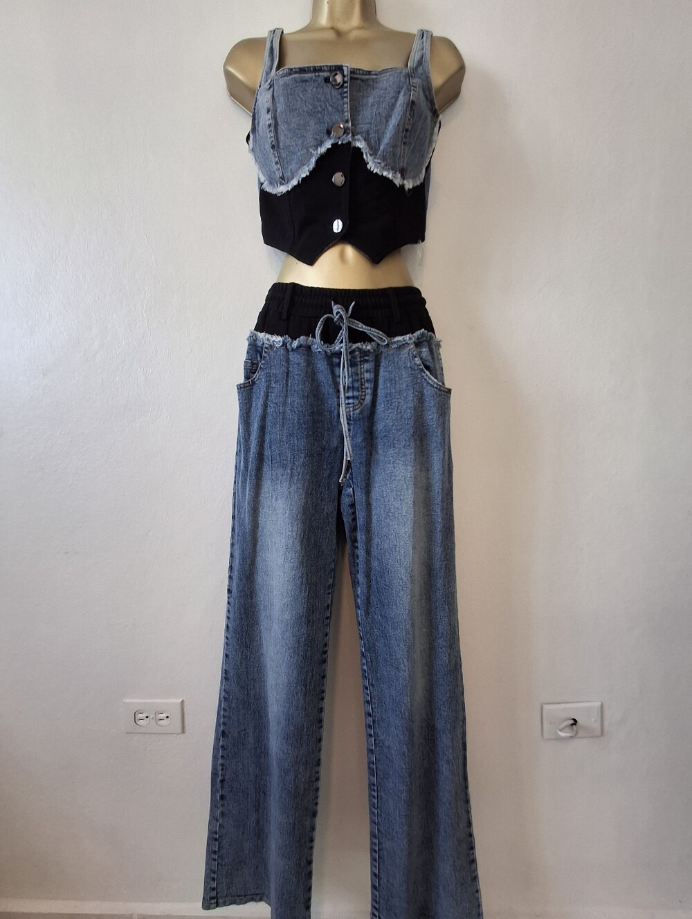 Women’s High-Waist Wide-Leg Denim Jeans - Blue Set